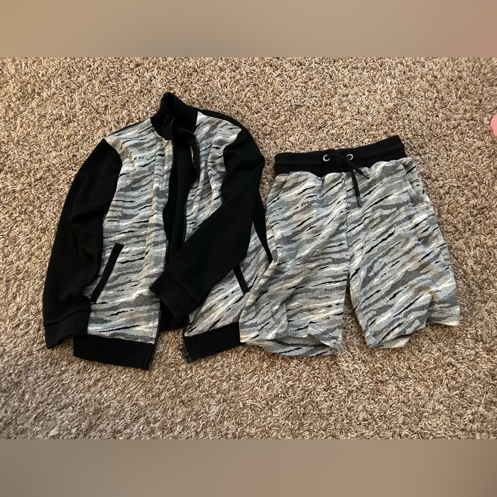 Kidpik Black & Gray Jacket and Shorts Set